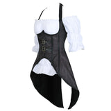 Steampunk Corset Striped Long Straps Bustier Vest Top with White Gothic Blouse Plus Size Burlesque Costume Korsett