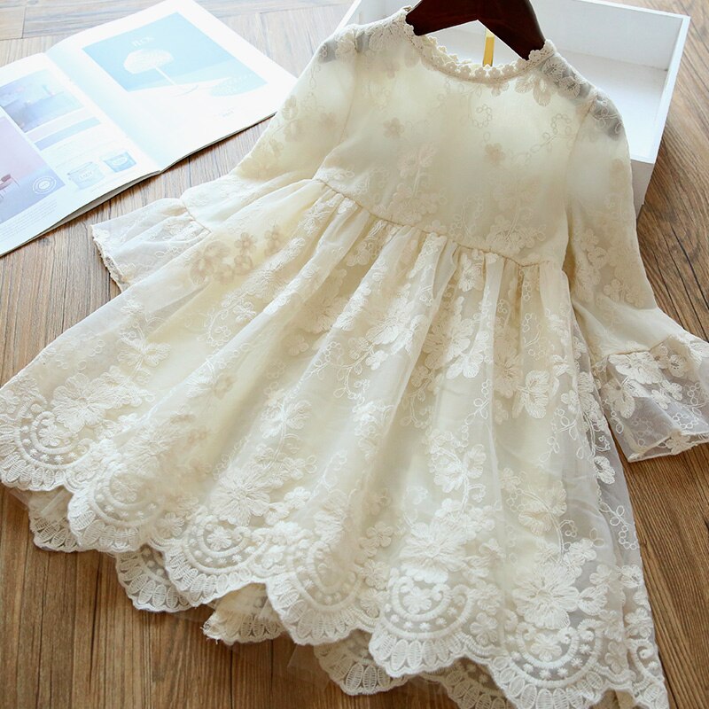 Girls Lace Flower Embroidery Dress Kids Long Sleeve Spring Winter Princess Party Tutu Clothes Children Elegant Christmas Costume