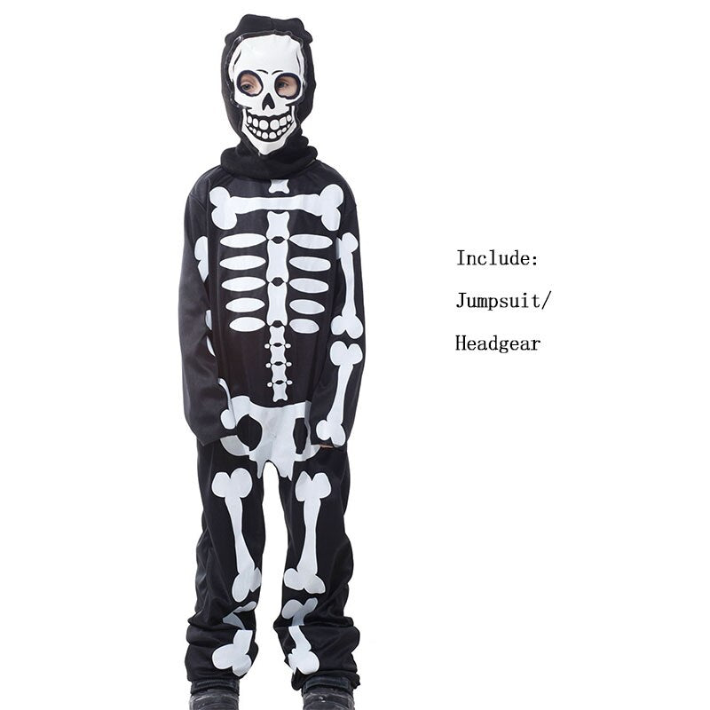 Ghost Skull Cosplay Costumes Boys Jumpsuit Party Skeleton Costume Kids Party Fancy Dress Children Halloween Mask Scary