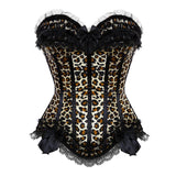 Women Sexy Striped Lace Bow Trim Overbust Corset With Cup Vintage Leopard/Satin Body Shaper Slim Corset Bustier Lingerie Top