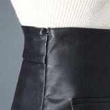Black Leather Pleated Short Women Mini Skirt Summer High Waist Solid Color Black Skirts