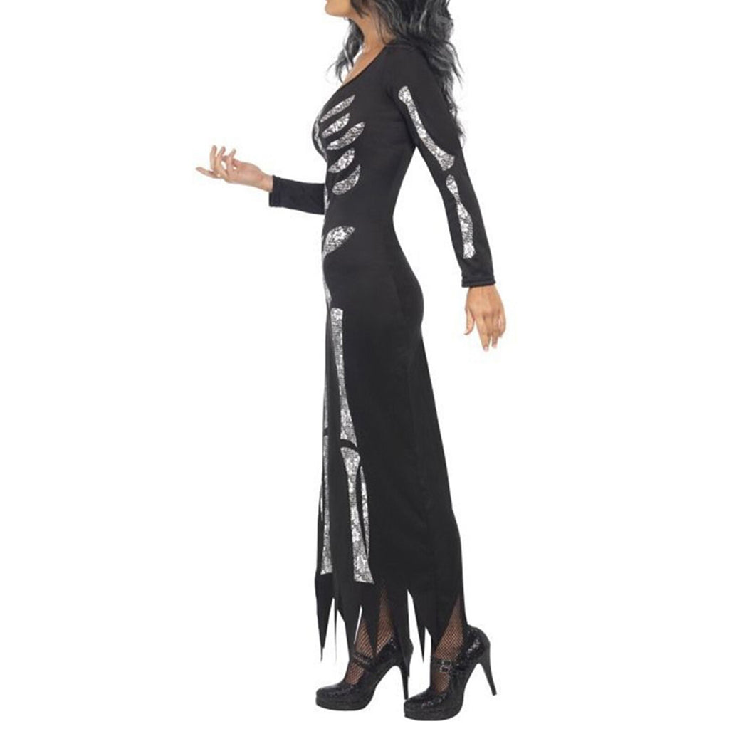 Halloween Dress Women Cosplay Scary Costumes Long Sleeve Skeleton Print Irregular Hem Dress Halloween Costumes For Women Disfraz