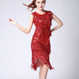 Shiny O-Neck Sleeveless 1920s Sequin Fringe Charleston Flapper Dance Dresses Costumes Stunning 20s Great Gatsby Dress