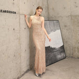 Sleeveless Tassels Evening Dress Halter-Neck Formal Dress For Women Backless Long Robe De Soriee Sequin Prom Mermaid Party Dress
