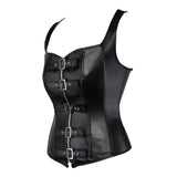 Women Gothic Sexy Faux Leather Straps Corset Vest Studded Zipper Buckles Body Shaper Corset Bustier Lingerie Top Plus Size Black