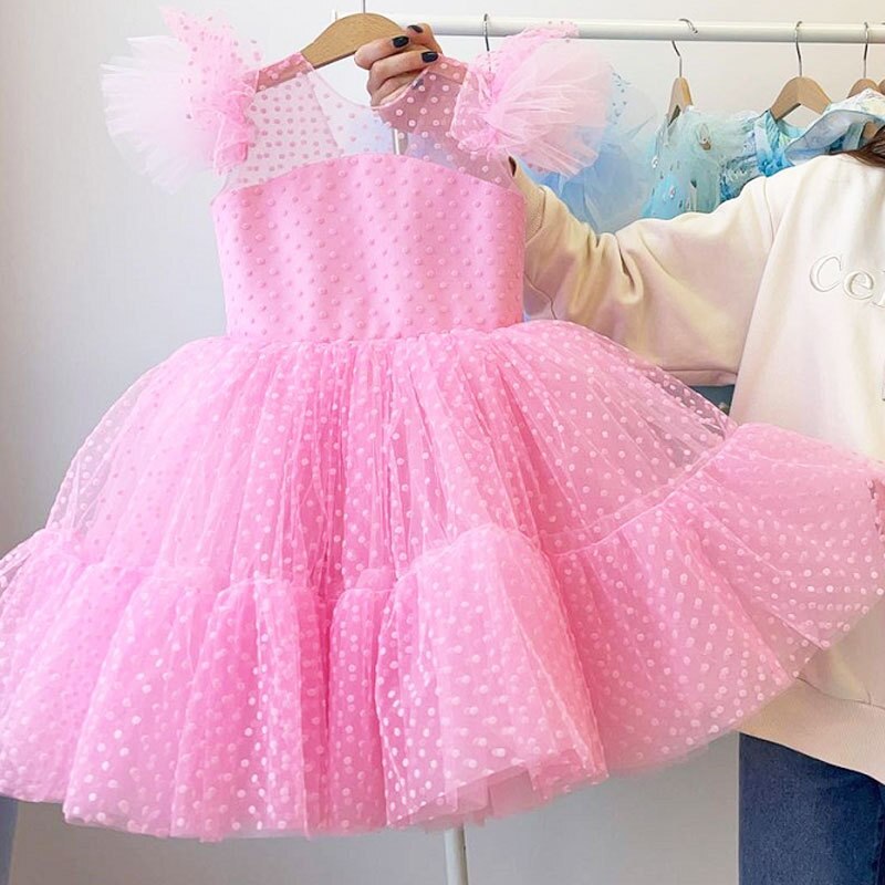 Girls Kids Wedding Party Tutu Dresses For Children Tulle Polka Dot Princess Costume Evening Dress Bridesmaid Prom Gown Clothing