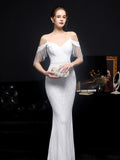 Off Shoulder Full Cocktail Dress Tassels Sleeve Sequins Dress Sexy Mermaid Prom Gowns Luxurious Fomal Vestidoes