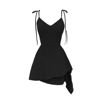 2021 Summer Gothic Rock Black Mini Dress Women Sexy Strap Sleeveless V collar Lacing Side Lace up A-line Female Short Sundress