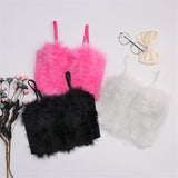 Faux Fur Solid Pink Performance Crop Top To Wear Out Autumn Corset Tops Women Bra Push Up Bustier