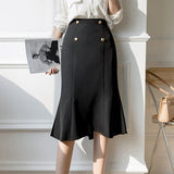 Women Summer High Waist Mermaid Skirts Office Style Double-breasted Ladies Elegant A-line Skirts