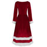 Womens Ladies Mrs Santa Claus Costume Christmas Cosplay Fancy Party Dress Soft Velvet Scoop Neck Long Sleeves Adults Xmas Outfit