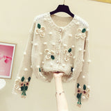 Autumn Long Sleeve O-Neck Ball Patchwork Cardigan Coat Women Single-breasted Knit Sweater Streetwear