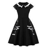 2023 Halloween Party Women Dress Bat Print Black Gothic Plus Size Punk Hip Hop Casual Streetwear Goth 50s 60s Summer Clothing