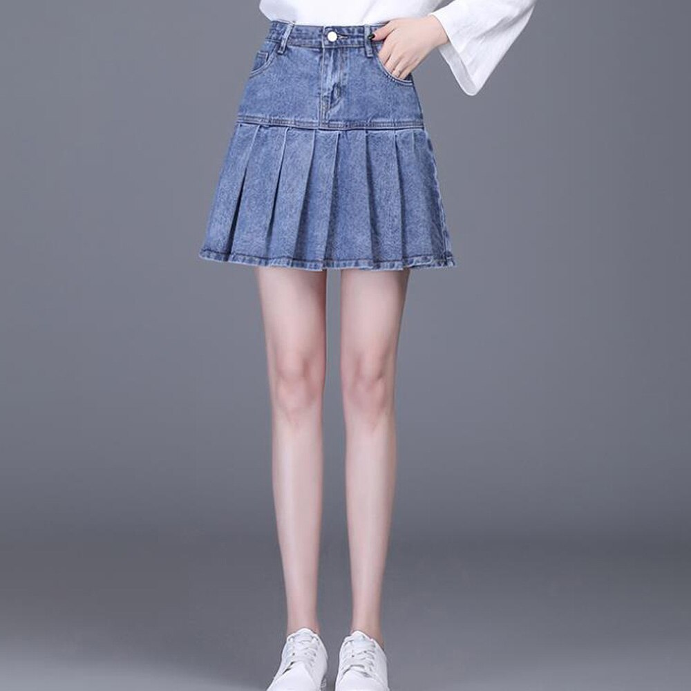 Women Sexy Sweet Harajuku Girls Dance Short Skirt Streetwear High Waist Big Hem Flared Pleated Jeans Skirt