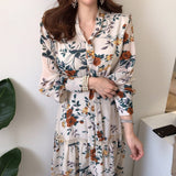 Spring Autumn Women Chiffon Floral Elegant Dress Boho Maxi Lace Long Sleeve Branco Beach Vestidos