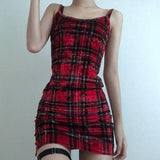 2023 Gothic Sexy Backless Plaid Women Dress Streetwear Party Bodycon Dresses Punk Hip Hop Fashion Female Summer Party Clothing