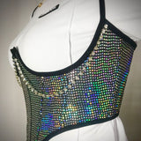 Sequin Crystal Bustier Underbust Corset Waist Band Lace-up Party Club Punk Shirt Crop Tops