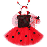 Lady Beetle Tutu Dress for Girls Halloween Cosplay Costumes for Kids Fancy Dresses with Wings Outfits Girl Clothes for Birthday