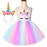 Sequins Princess Unicorn Dresses for Girls TuTu Dress Outfits for Birthday Halloween Christmas Costume for Kids Headband Wings