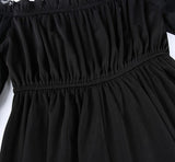 Puff Sleeve Black White Solid Gothic Mini Dress Grunge Lace Up Belt Mesh Vintage Chic Punk Hip Hop Streetwear Emo Alt Clothes