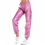 Shiny Holographic Pants Loose High Waist Metallic Trousers Dance Performance Hip Hop Pants Streetwear Joggers