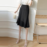 Office Lady Elegant Mermaid Skirts Fashion Korean Style Double Breasted Women A-line Long Skirt