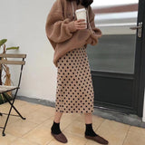 Autumn Women Elastic High Waist Dot Knit Elegant Straight Skirt Streetwear