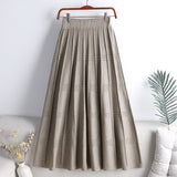 Fashion Women Winter Casual Elastic High Waist Midi Skirt A Line Elegant Solid Pleated Knitted Skirts