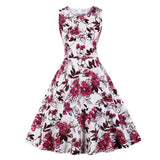 Floral Print 50s Pinup Vintage Sleeveless A Line Summer O Neck Casual Retro Style Cotton Dress