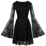 Black Gothic Lace Party Dress Long Flare Sleeve Halloween Goth Punk Vintage Retro Victorian Steampunk Mini Tunic Jurk Streetwear