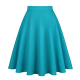 Solid Color Cotton Womens High Waist A-line Vintage Skirt Ladies Casual Black Plus Size Rockabilly Skirts Swing School Clothing