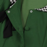 Square Neck Single-Breasted Bow Vintage Green A-Line Midi Short Sleeve Pinup Dress