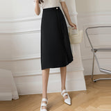 Office Lady Elegant Long Summer Korean Style Solid Color All-match Ladies High Waist A-line Skirt