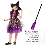 Halloween Witch Costume Attached Broom For Girls Party Role Play Cosplay Performance Dance Show Vampire Hat Dress up