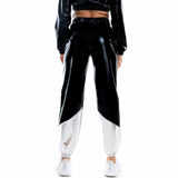 Women Reflective Long Pants with Pockets High Waist Loose Holographic Patchwork Trousers Club Dance Jogger Clubwear