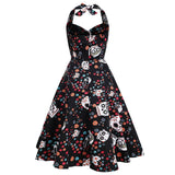 Halloween Party Vintage Pin Up Midi Dress Women Sexy Skull Floral Printed A Line Swing Sundress 50s 60s Tunic Rockabilly Dresses