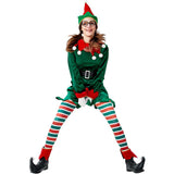 Christmas Elf Costume Adults Women Santa Elf Dress Up 7-Piece Set Cosplay Costume Fantasia Party Christmas Tree Outfit