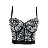 New Sexy Corset Top Transparent Acrylic Beads Shine Women Crop Top To Wear Out Bra Push Up Bustier Tops