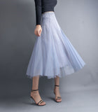 Women Korean Mesh A-Line High Waist Solid Casual Bohemia Skirts Outwear