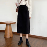 Women High Waist Long Korean Style Solid Color All-match Straight Ladies Elegant Casual Skirt