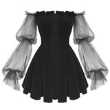 Gothic Women Black Dress Long sleeve Vintage Elegant Office Lady Date Night Dresses A-Line Cool Girls Female Vestidos