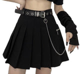 Harajuku Black Mini Kawaii Skirt Women Y2k High Waist Tennis Skirts Uniform Chain Pocket Aline Streetwear Vintage Free Belt