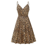 Summer Vintage Rockabilly Dress Jurken 60s 50s Retro Big Swing Leopard Print Pinup Women Audrey Hepburn Strap Mini Dress Vestido