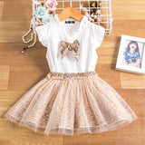 Toddler Baby Girls Cute Clothes Set Bow-knot Flare Sleeve Tops+Short Tutu Floral Printed Skirt For Kids 2-6 Year Children Suits