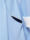 Bow Neck Button Front Blue Robes A-Line Vintage Midi Swing Women 3/4 Length Sleeve Spring Elegant Dress
