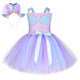 Lavender Little Mermaid Tutu Dress for Girls Princess Cosplay Costumes for Birthday Party Kids Girl Halloween Prim Dresses 1-14Y