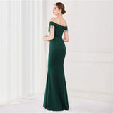 Appliques Beading Green Long Evening Dress Elegant Off Shoulder Formal Party Prom Dress