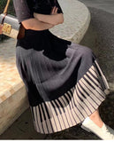 Women Spring New Knitting High Waist Casual A-Line Pleated Piano Keyboard Skirts