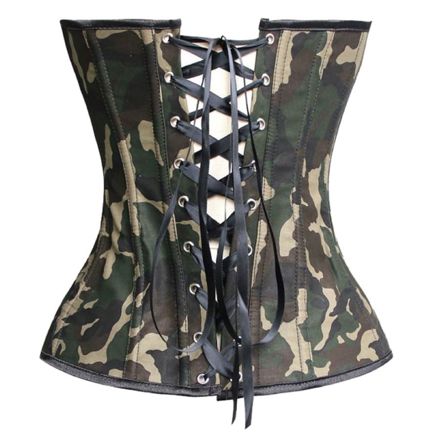 Women Sexy Camouflage Overbust Corset Gothic Waist Cincher Body Shaper Lace Up Corset Bustier Lingerie Top Army Girl Costumes