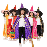 Children Halloween Costumes Wizard Witch Cloak Cape Robe with Pointy Hat Girls Boys Cosplay Props Kids Birthday Party Supplies